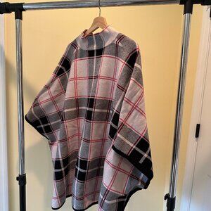 Red & Black Plaid Nicole Miller Plus Zip Up Knit Poncho